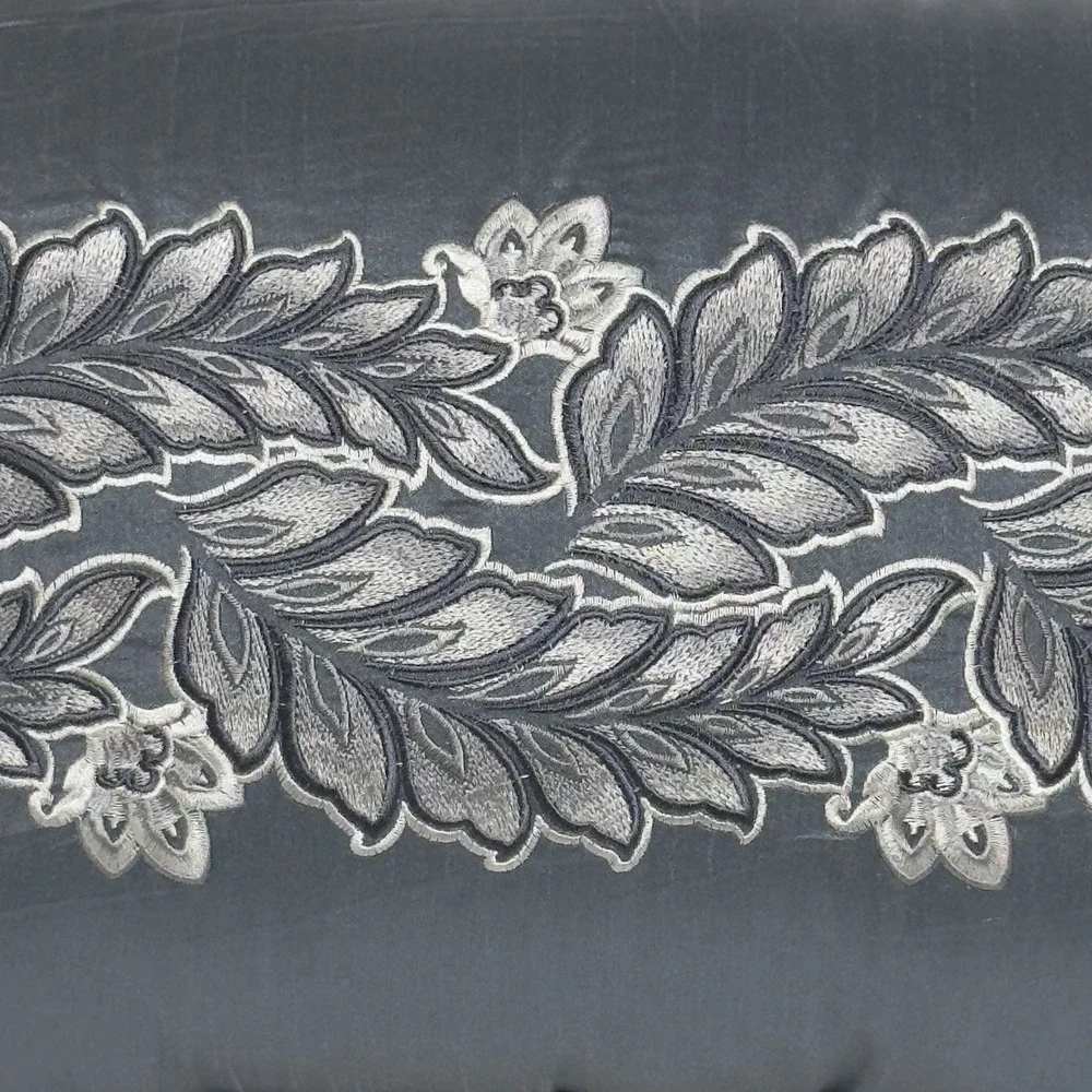 Croscill Seren Blue Boudoir‎ Pillow 18x12 Embroidered Leaf Luxury Accent Throw